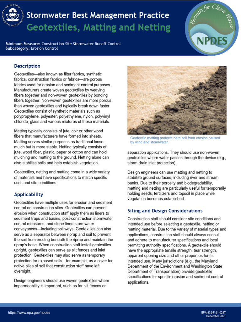 Geotextiles and Erosion Control Methods | PDF | Nonwoven Fabric | Textiles