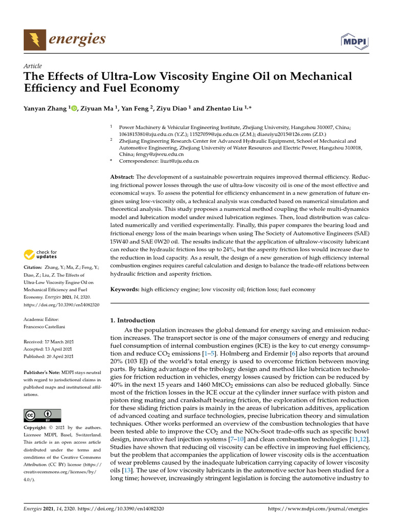 The Effects of Ultra-Low Viscosity Engine Oil On Mechanical | PDF ...