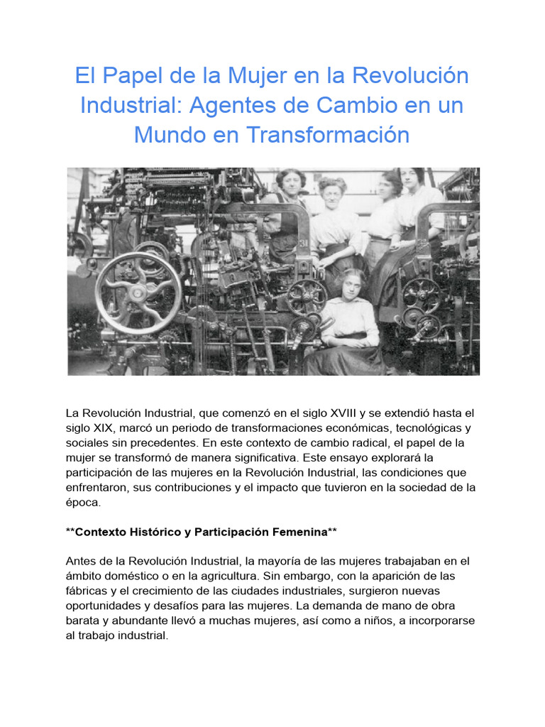 Mujeres en la Revolución Industrial | PDF | Revolución industrial ...