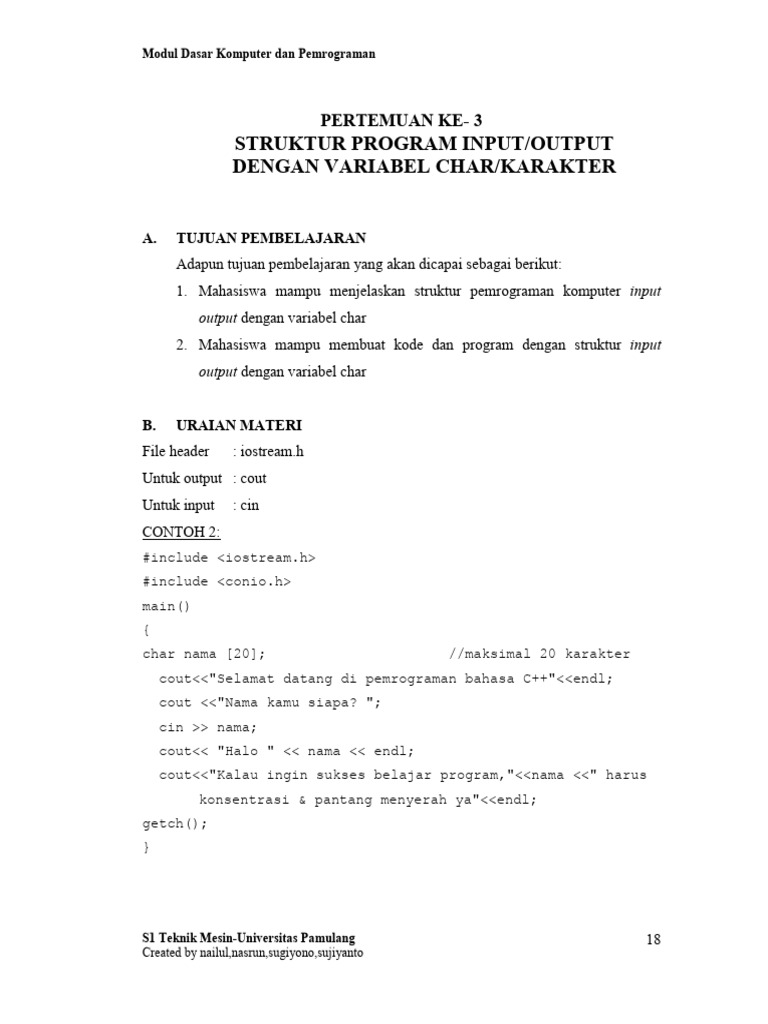Struktur I/O Variabel Char C++ | PDF | Komputer