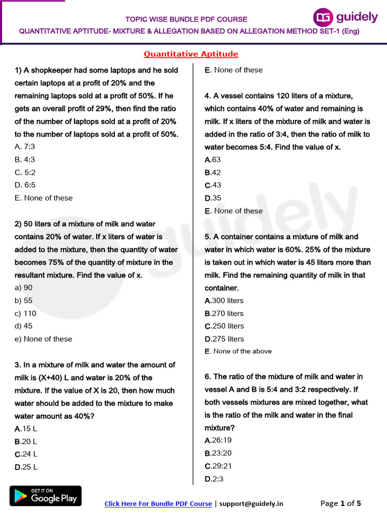 Mixture and Allegation - Based On Allegation Method Set - 1 ...
