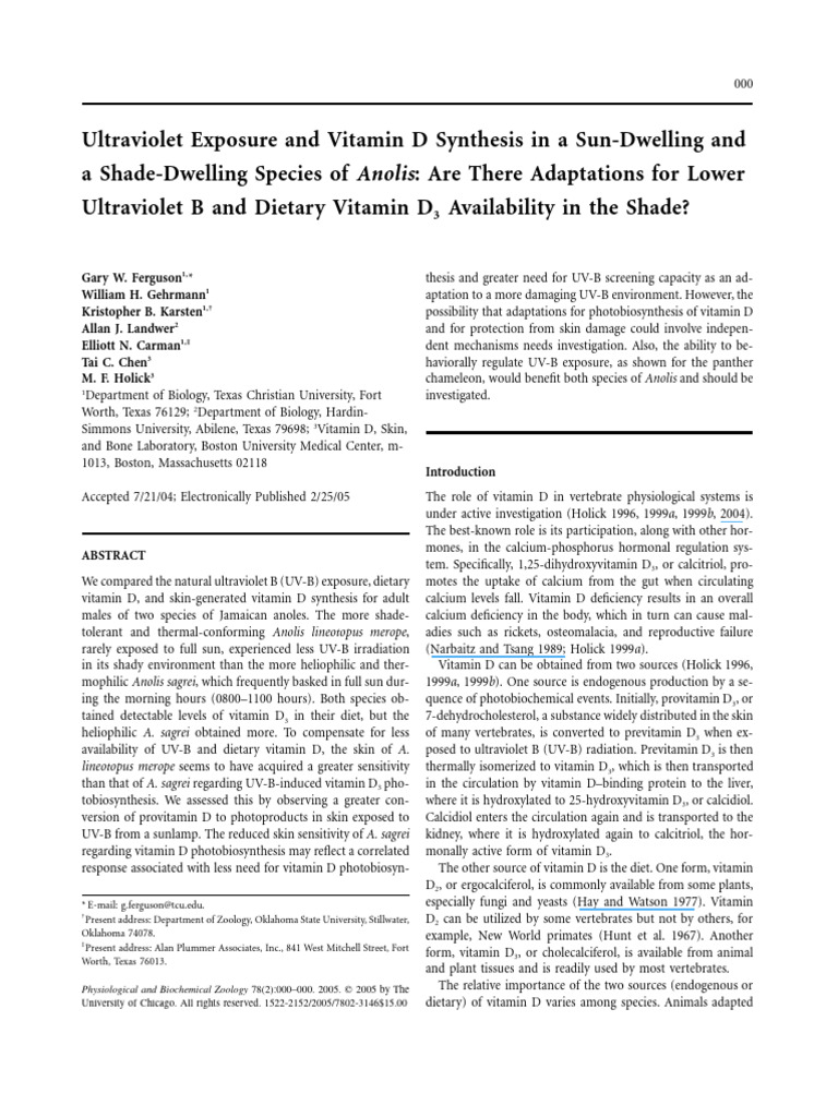 (2005) Ultraviolet Exposure and Vitamin D Synthesis in A Sun-Dwelling ...
