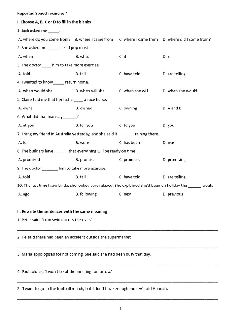 Reported Speech Exercise 4 | PDF