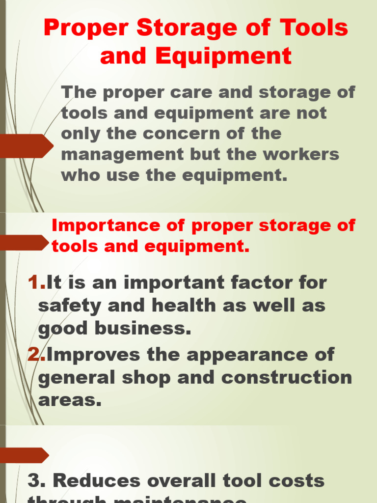 Proper Storage of Tools and Equipment | PDF