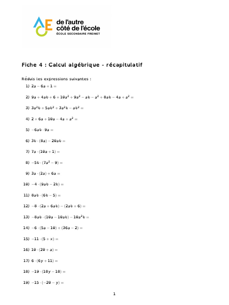 Exercices-Calcul Littéral | PDF