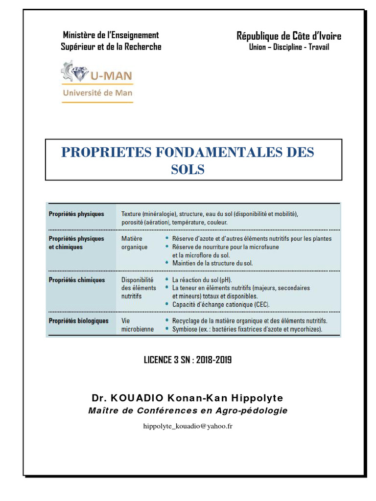 Propriétés fondamentales des sols | PDF | Sol (pédologie) | Ph