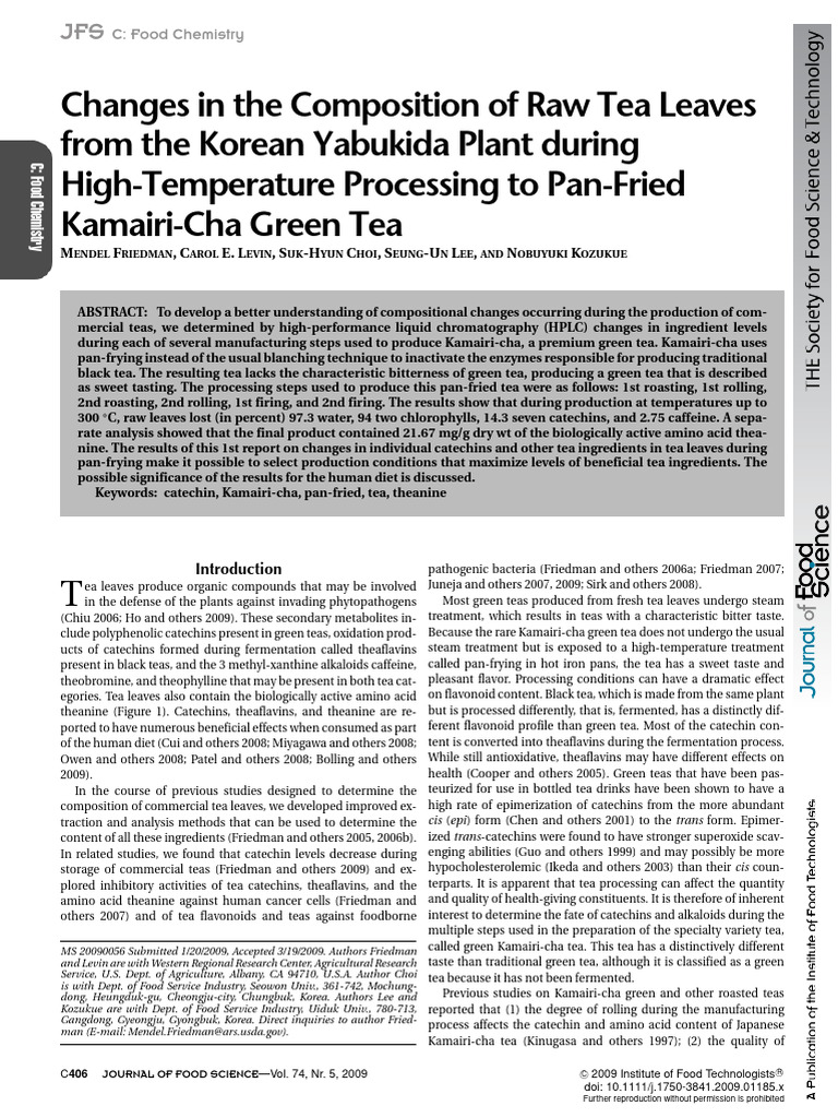 Composition Changes in Kamairi-cha Tea | PDF | Tea | Green Tea