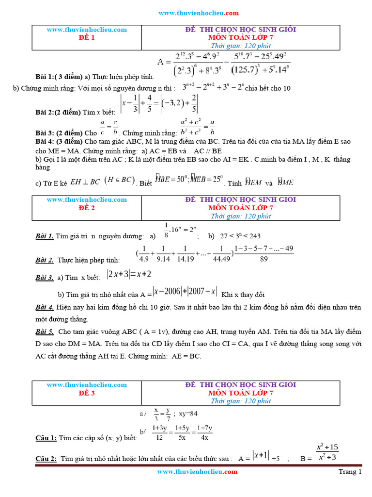 15 de Thi HSG Toan 7 Cap Truong Co Dap An | PDF