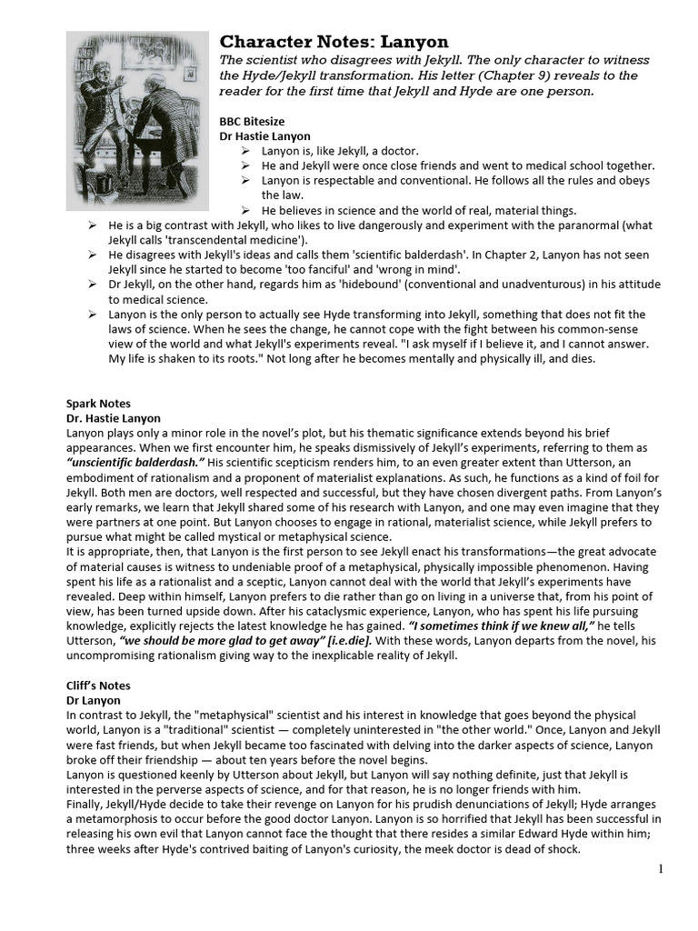 Character Notes Lanyon | PDF | Strange Case Of Dr Jekyll And Mr Hyde ...