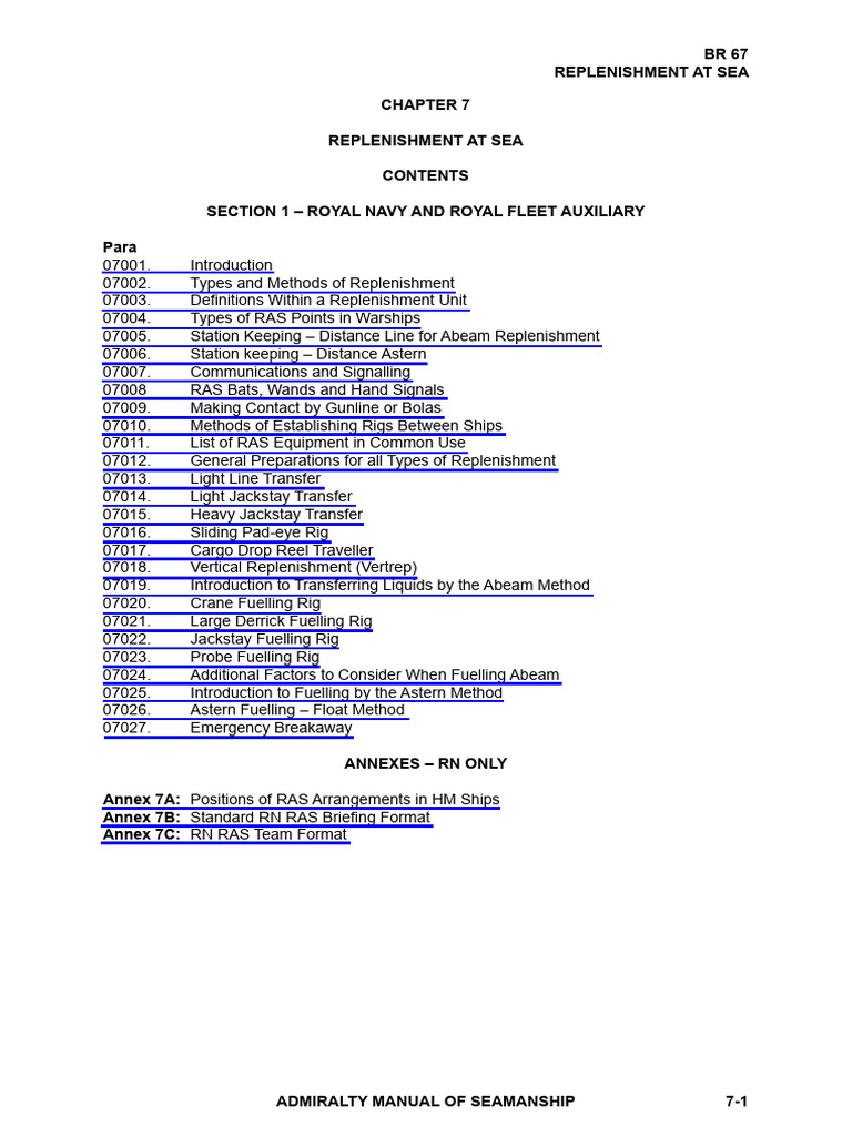 BR67 Chapter 07 Replenishment at Sea | PDF | Water Transport