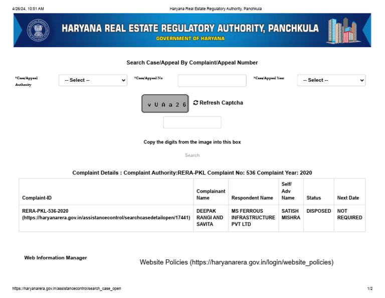 RERA Case Search: Complaint Details | PDF