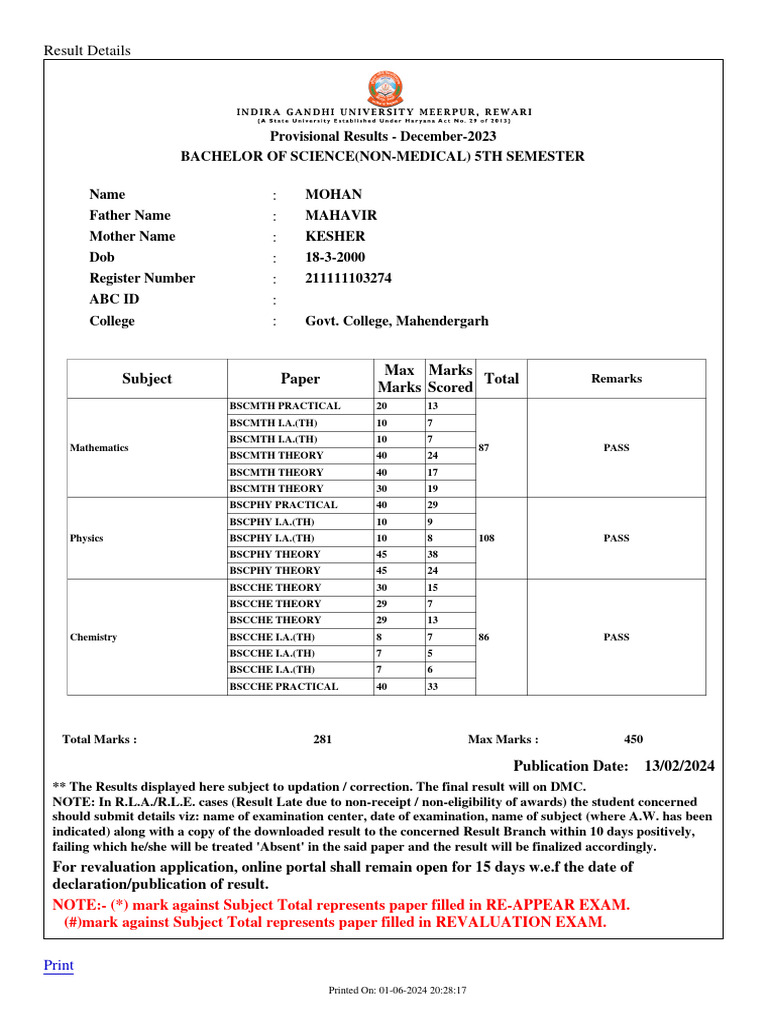211111103274_marksheet | Download Free PDF | Qualifications