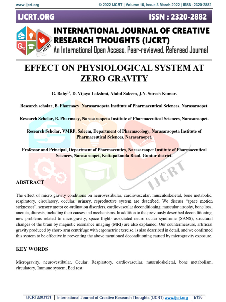 Effects of Microgravity on Physiology | PDF | Weightlessness ...