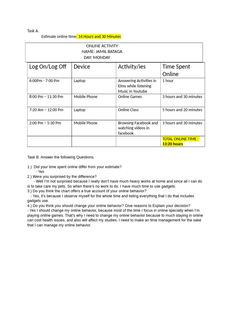 Pre Final Task Performance | PDF | Mobile Device | Online And Offline