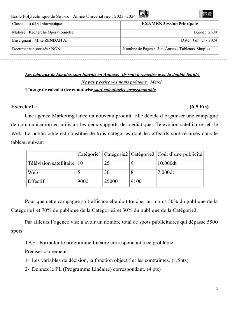 Examen P RO POLYTECH Informatique SOUSSE 2023 2024 | PDF