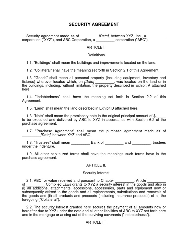 Security Agreement | PDF | Security Interest | Lien