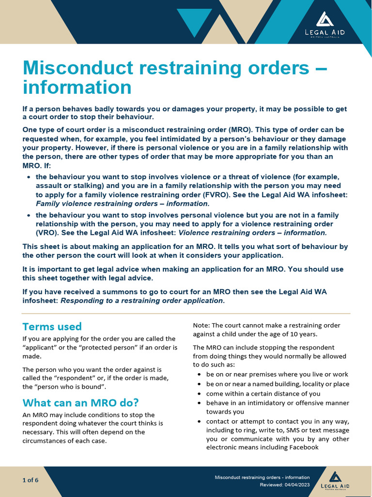Misconduct_Restraining_Orders_information Download Free PDF Restraining Order Trespass