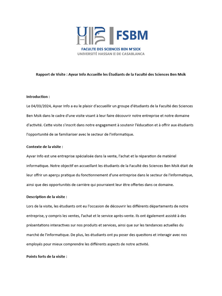 Visite des Étudiants de Ben Msik chez Ayvar Info | PDF | Informatique ...