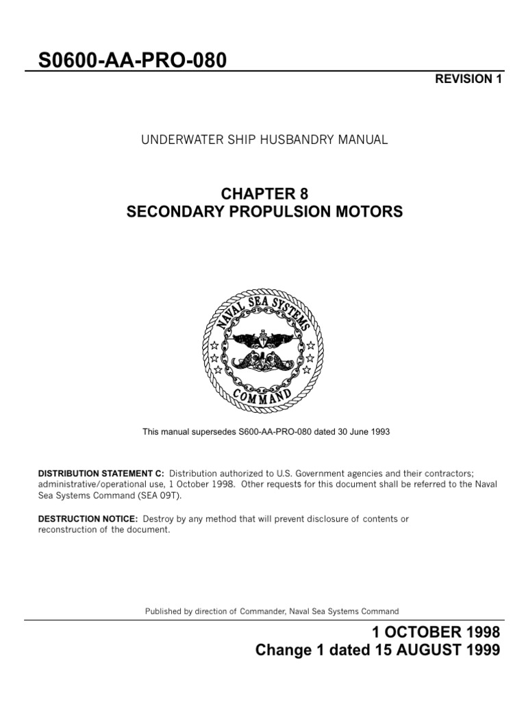 Secondary Propulsion Motors Manual | PDF | Submarines | Electrical ...