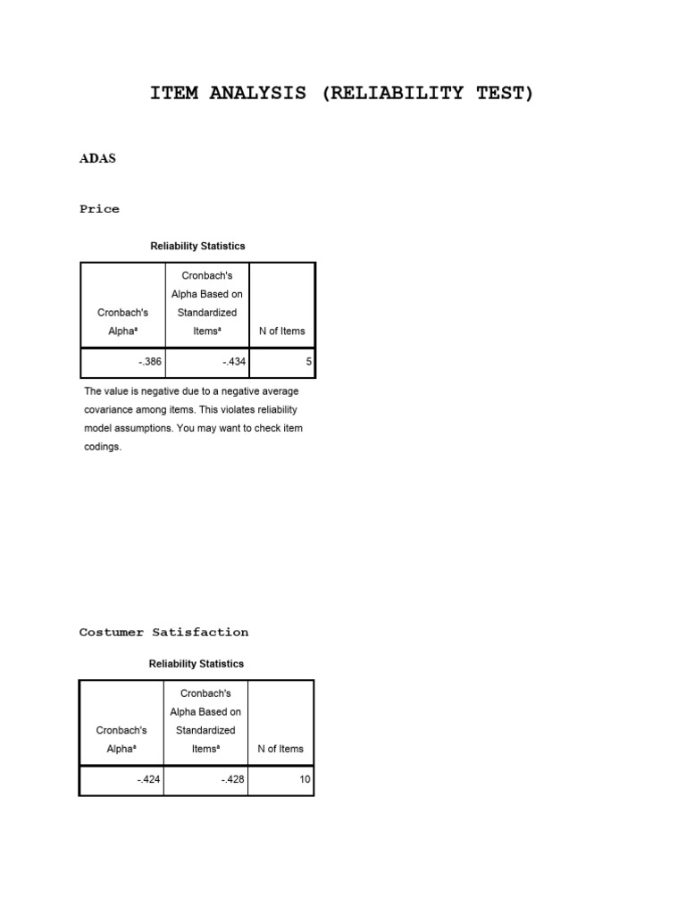 Item Reliability Analysis Report | PDF