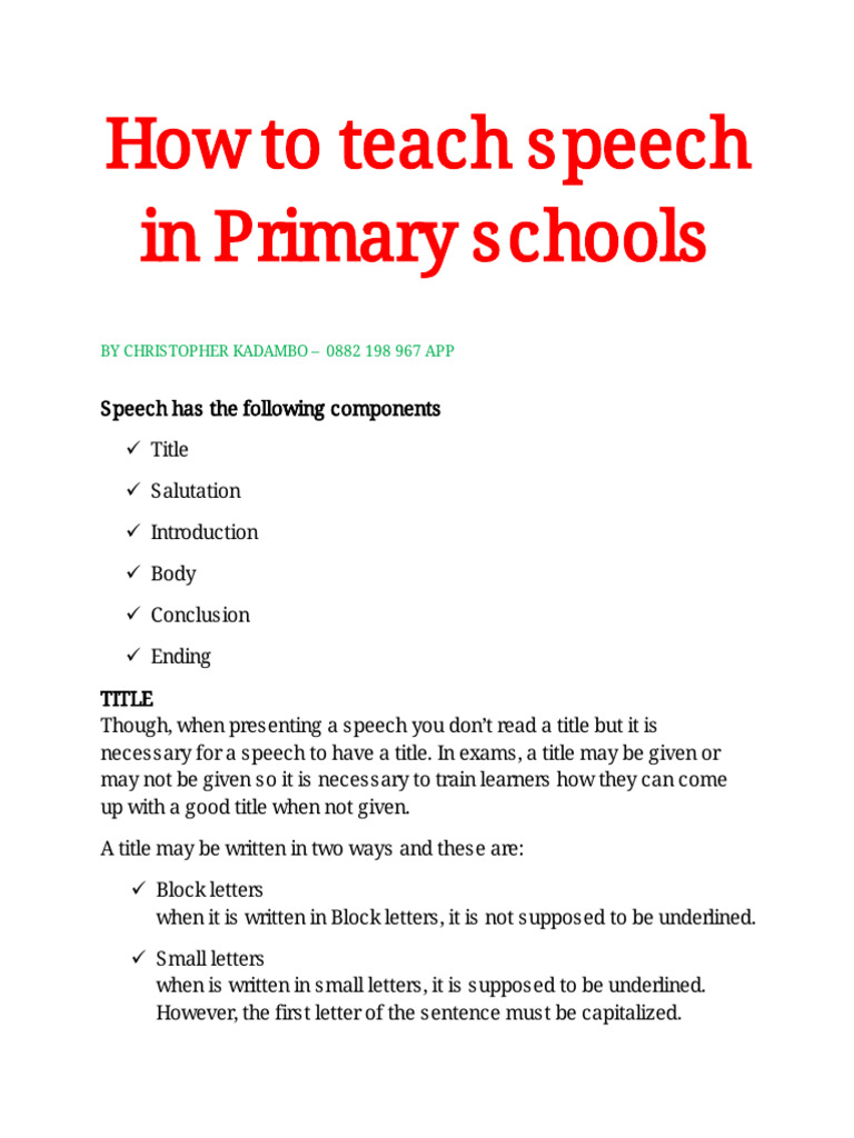 Teaching Speech Skills in Primary Schools | PDF