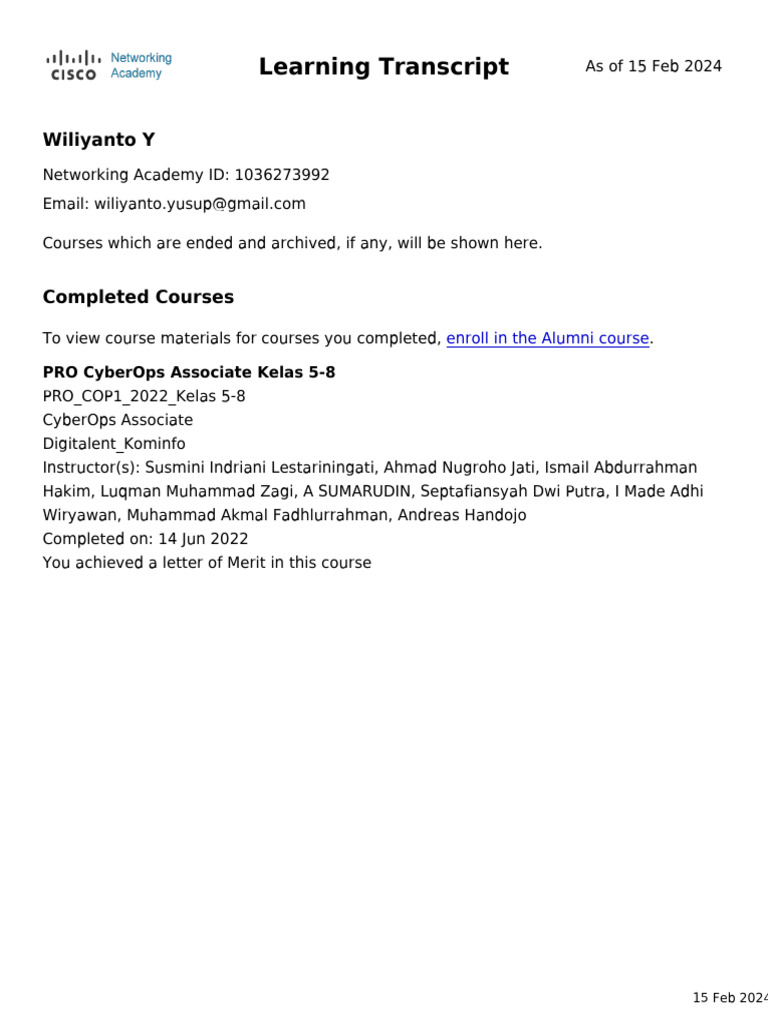 NetAcad Learning Transcript | PDF | Career & Growth | Business