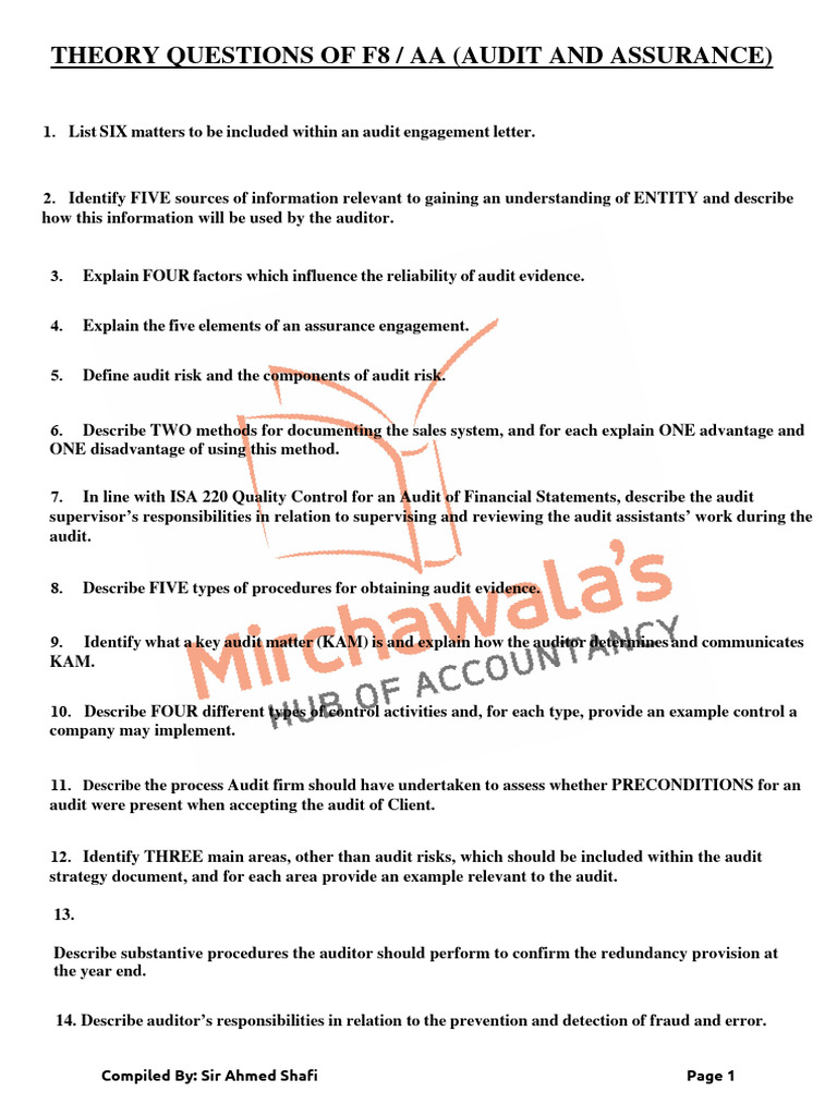 F8/AA Audit and Assurance Theory Questions | PDF | Audit | Internal Control