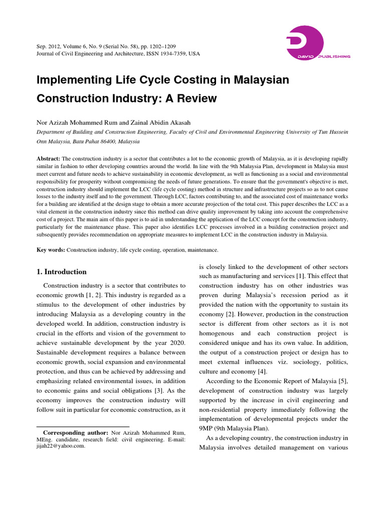 Life Cycle Costing in Malaysian Construction | PDF | Life Cycle ...