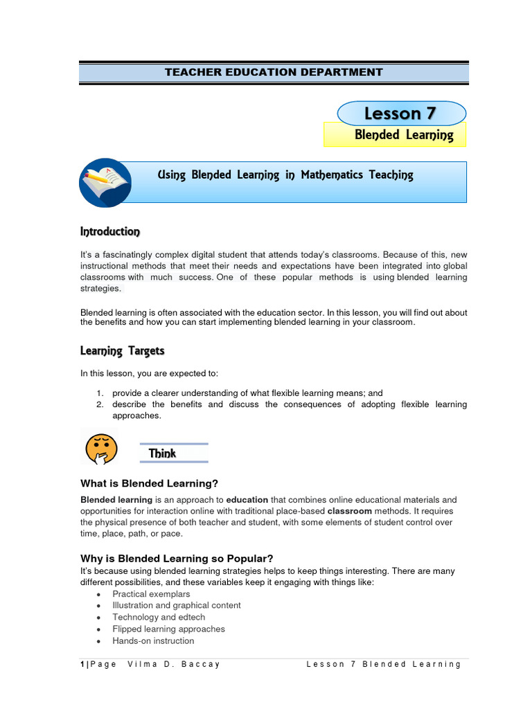 Lesson 7 Blended Learning | PDF | Educational Technology | Learning
