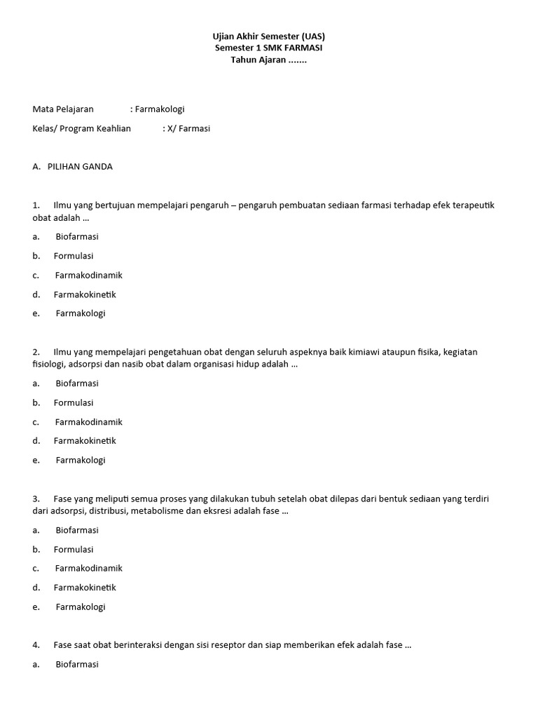 Menguasai Materi Farmasi: Contoh Soal SMK Farmasi Kelas 2 untuk Memperdalam Pemahaman