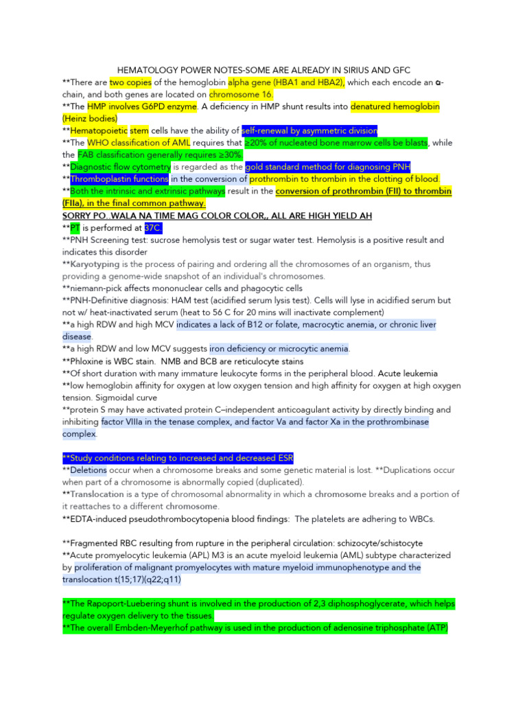 Power Notes Hematology Pdf Platelet Red Blood Cell