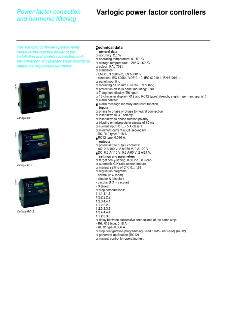 Varlogic Power Factor Controllers Guide | PDF | Capacitor | Force