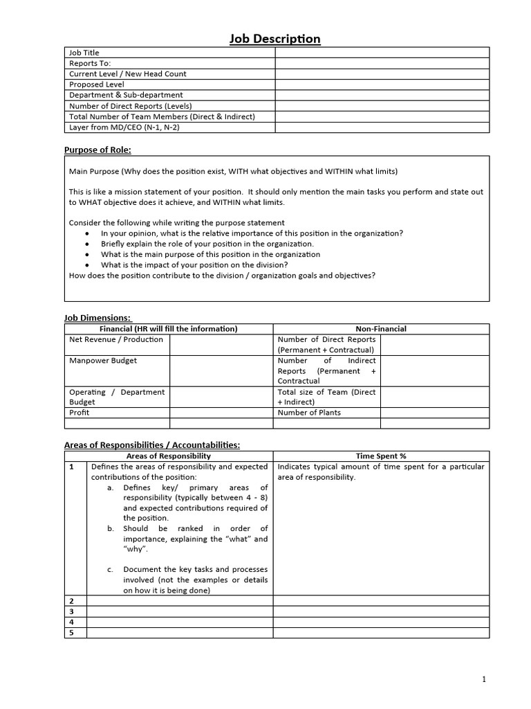 Job Description Template | Download Free PDF | Human Resource ...