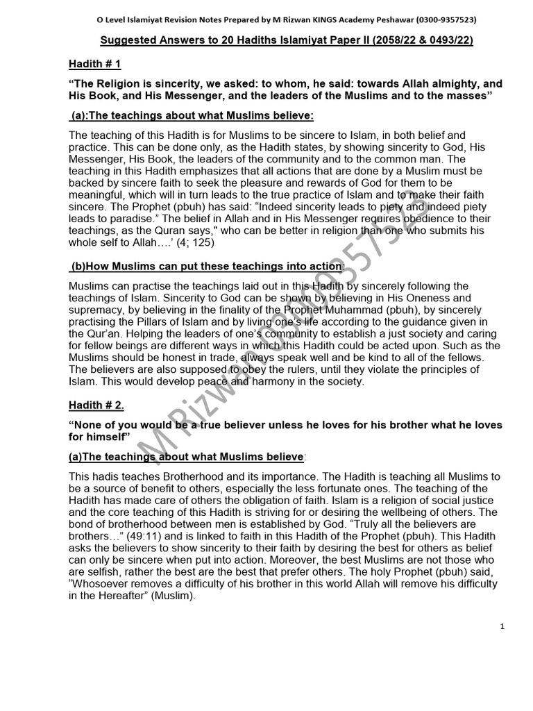 History And Importance Of Hadith Cie Islamait P2 Q1 Pdf