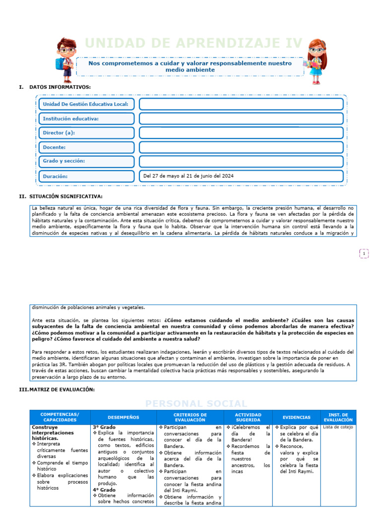 UNIDAD DE APRENDIZAJE 4 - IV | PDF | Entorno natural | Multiplicación