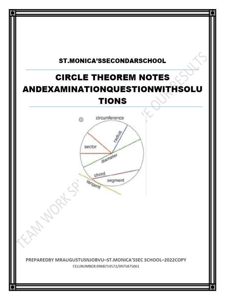 Circle Theorem With Examination Questions Pdf Circle Trigonometry