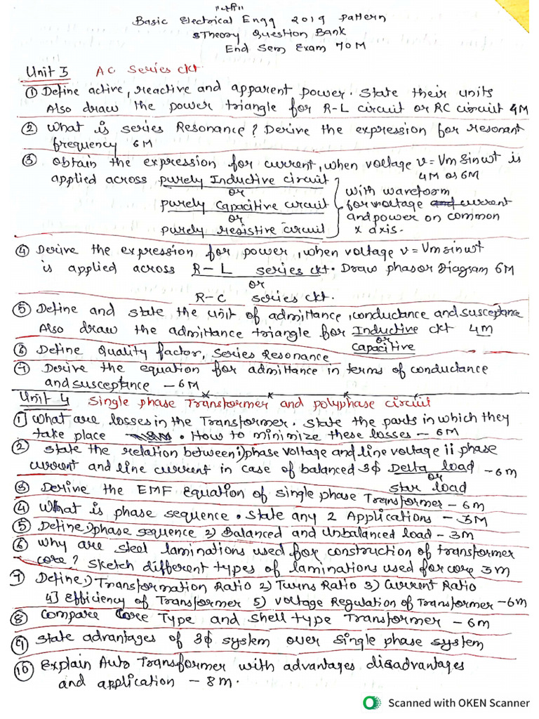 BEE Theory Question Bank For EndSem Examination | PDF