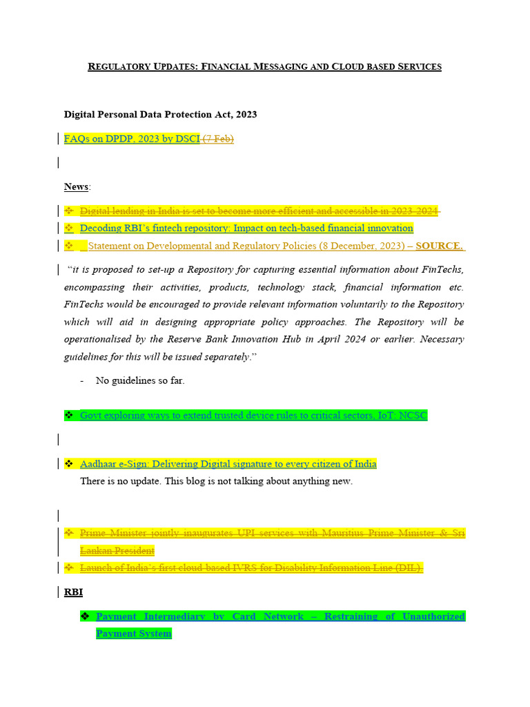 Financial Messaging & Cloud Updates | PDF | Reserve Bank Of India ...