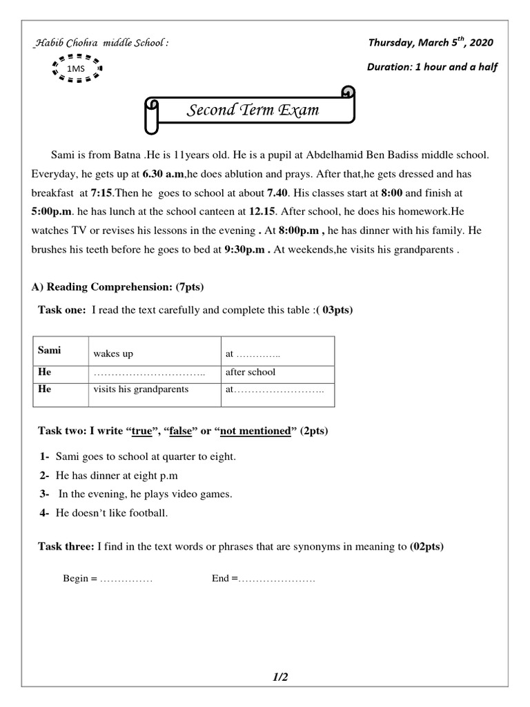 Dzexams 1am Anglais 878298 PDF