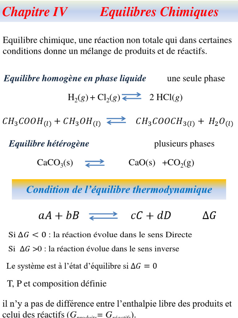 Équilibre Chimique et Principes Associés | PDF | Équilibre chimique ...