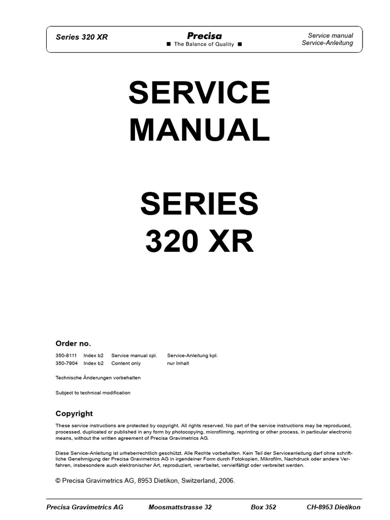 Service Manual 320 XR | PDF | Calibration | Weight