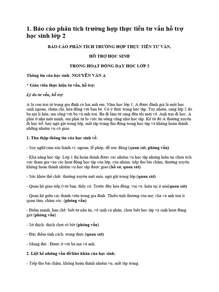 Bao Cao Phan Tich Truong Hop Thuc Tien Tu Van Ho Tro Hoc Sinh | PDF