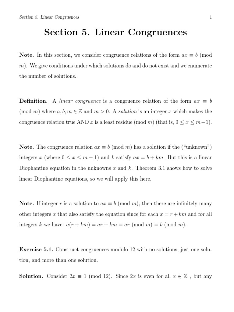 Understanding Linear Congruences | PDF | Equations | Ring Theory