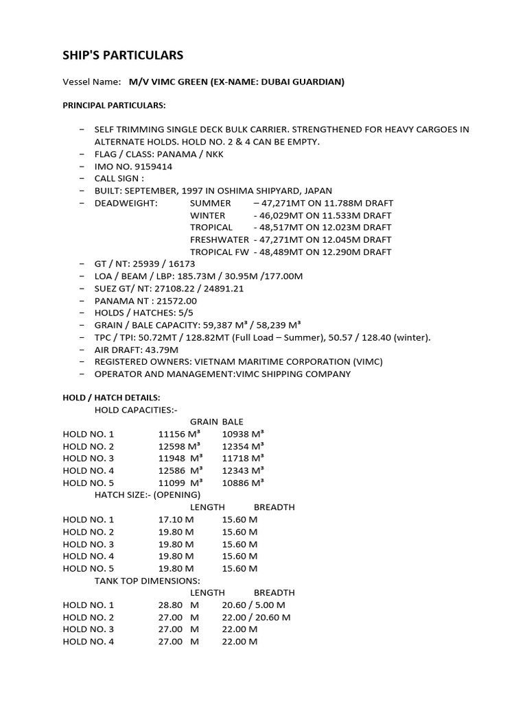 VIMC Green - Fullest Particulars Plus Speed and Consumption | PDF ...