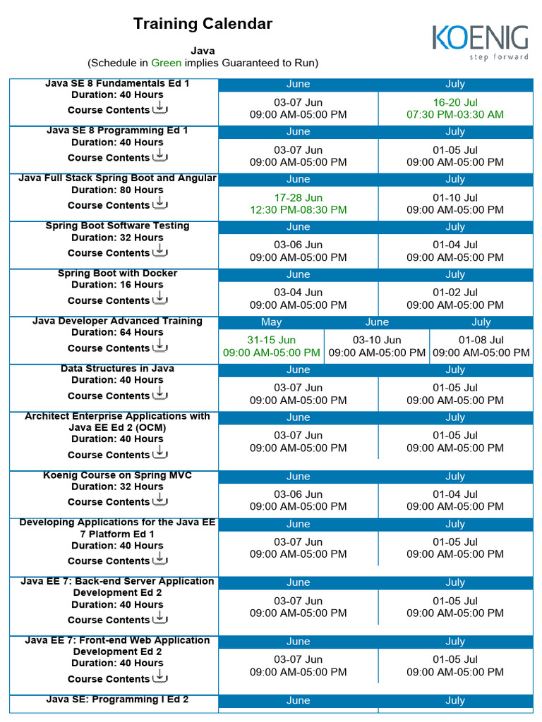 Java Training Calendar and Courses | PDF | Java (Programming Language ...