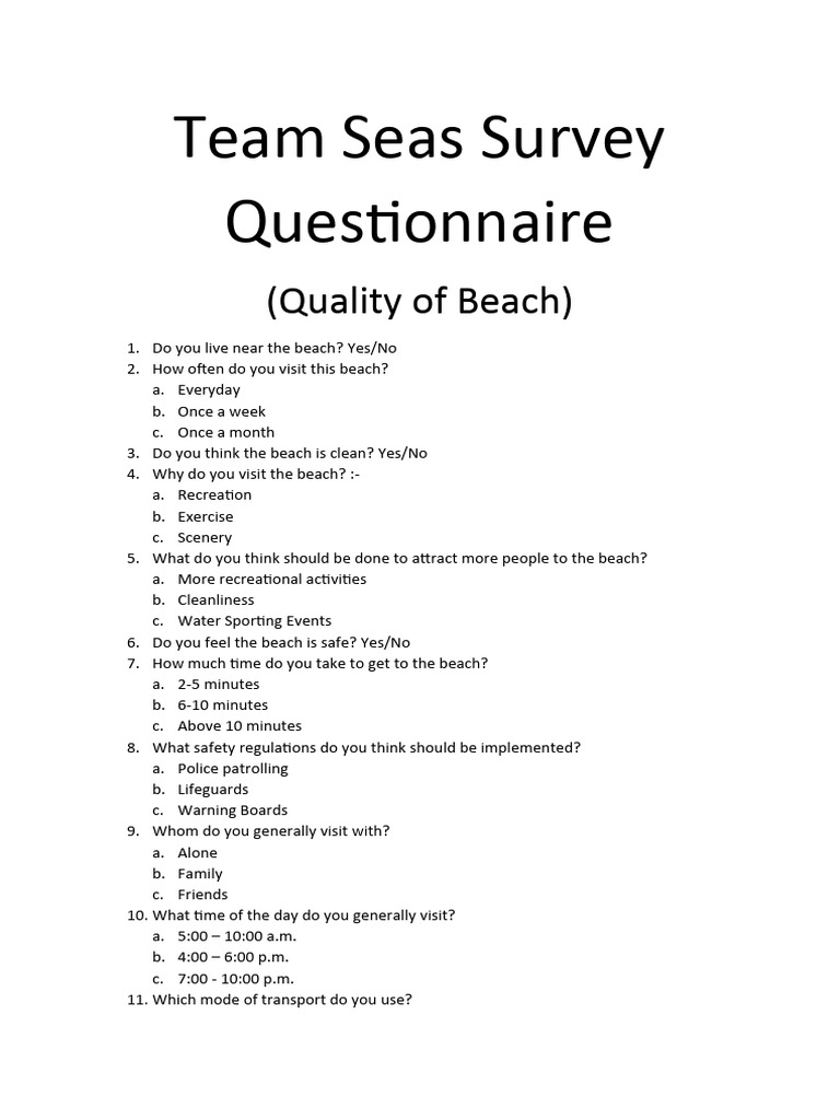 Team Seas Survey Questionnaire | PDF