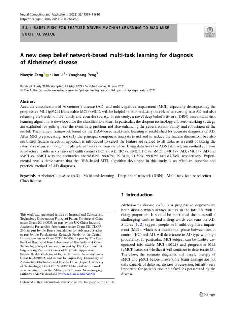 Deep Learning for Alzheimer's Diagnosis | PDF | Principal Component ...