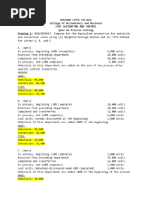 Process Costing Quiz Answer Key With Revision