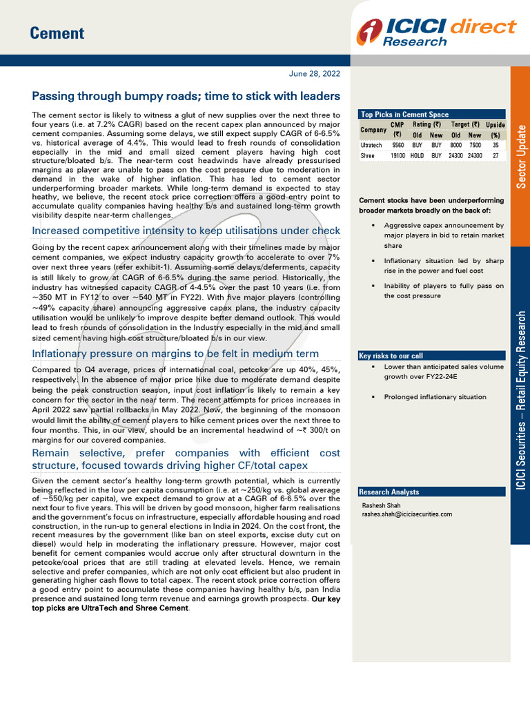 Cement Sector Update: Growth & Challenges | PDF | Economies