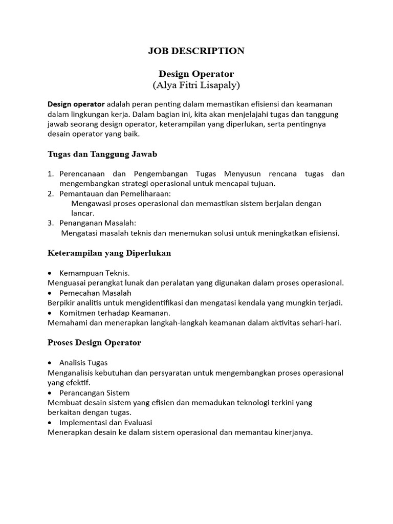 Tugas dan Keterampilan Design Operator | PDF | Teknologi & Rekayasa